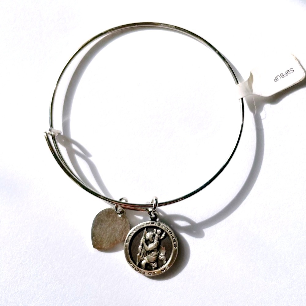 St. Christopher Charm Adjustable Bracelet with Personalizable Heart Charm
